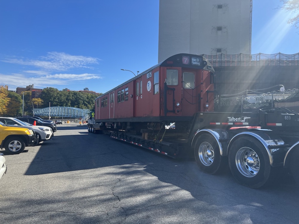 Pedowitz Machinery Movers NYC Trucking Rigging Company Moving Redbird Antique Railcars New York to New Jersey old 7 train vintage 2